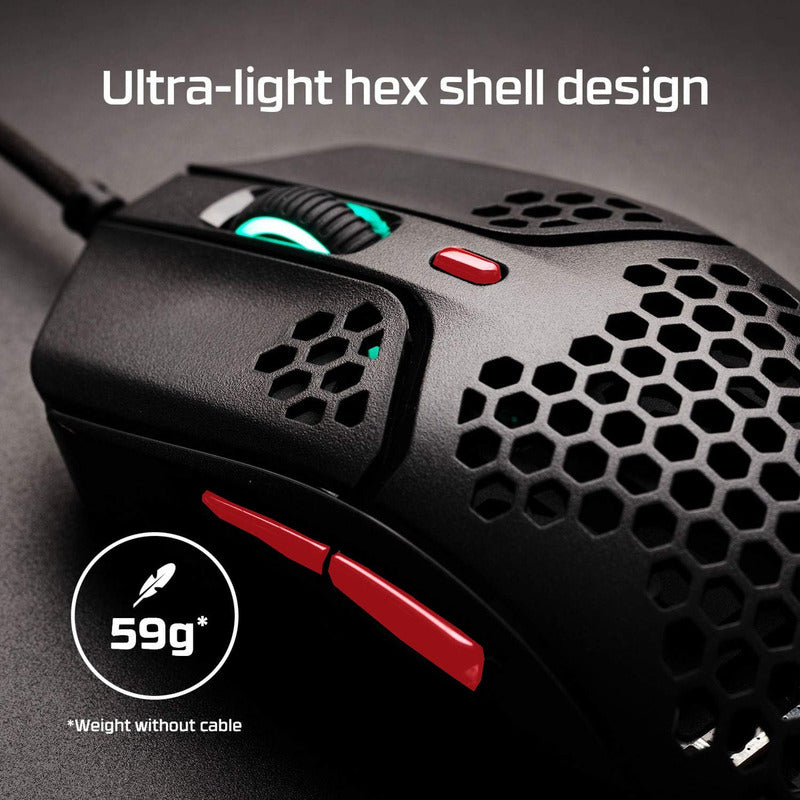 Hyperx Pulsefire Haste, Mouse Gamer Rgb 16000dpi, Negro/rojo