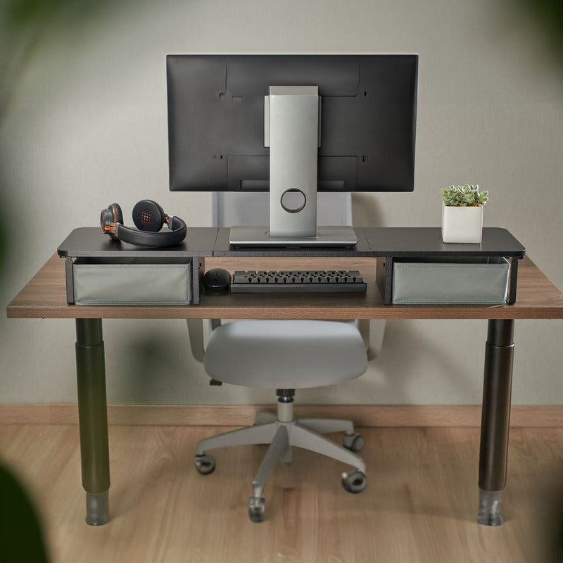 Base Eleva-monitor Madera Con 2 Cajones Techgo Tdb-1 Negro