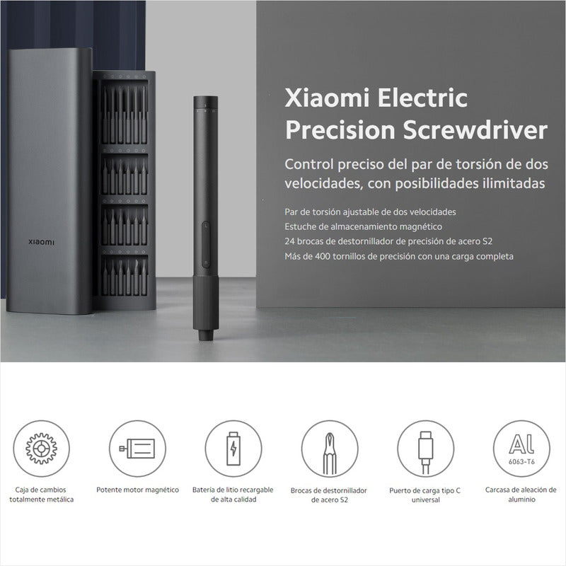 Xiaomi Kit Destornillador Eléctrico De Precisión + 24 Puntas de Acero, Batería Recargable y Estuche Magnético