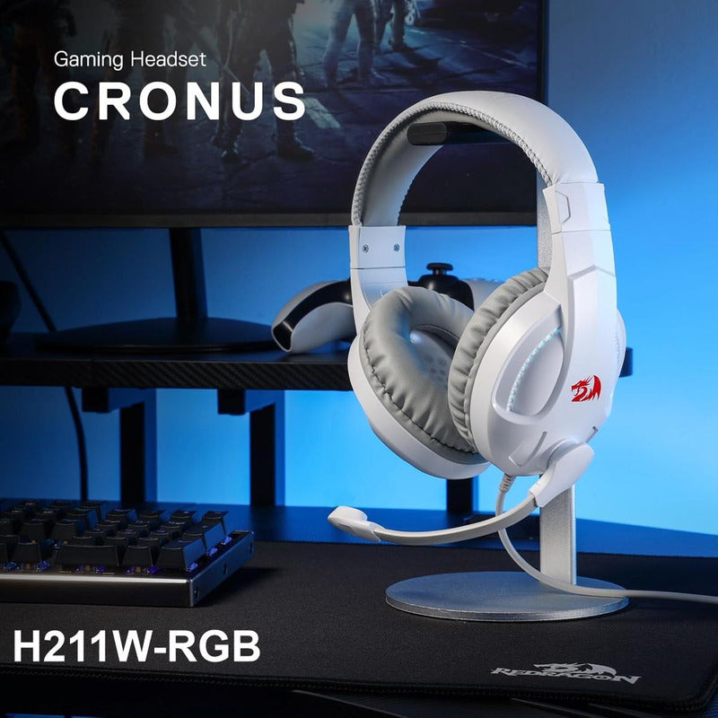 Diadema Gamer Redragon H211w-rgb Cronus White Micrófono Plug 3.5mm