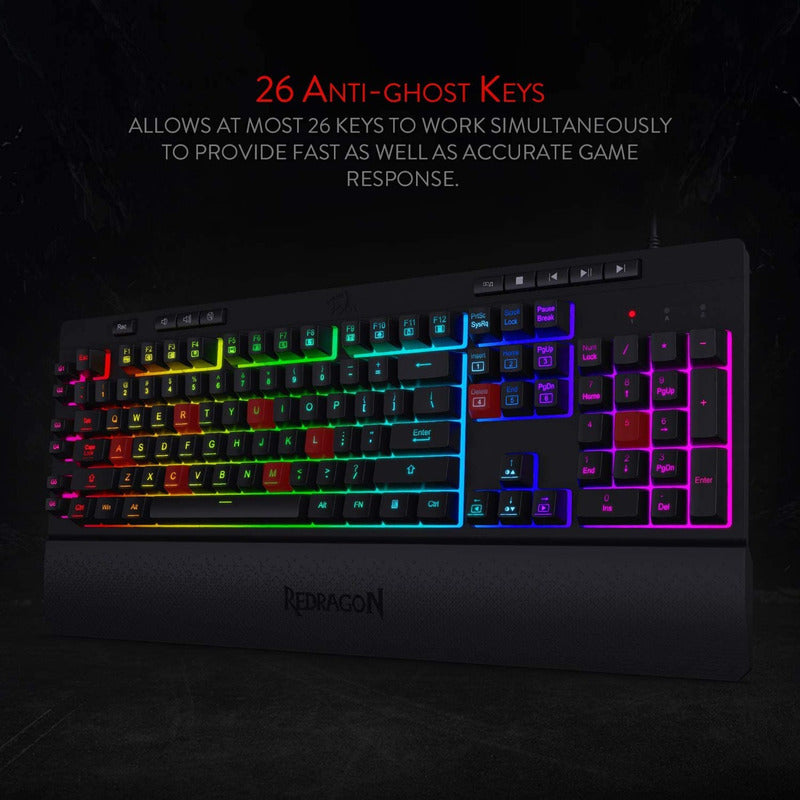 Teclado Gamer Redragon SHIVA K512RGB Iluminación RGB Full Size con Macros y Reposamuñecas