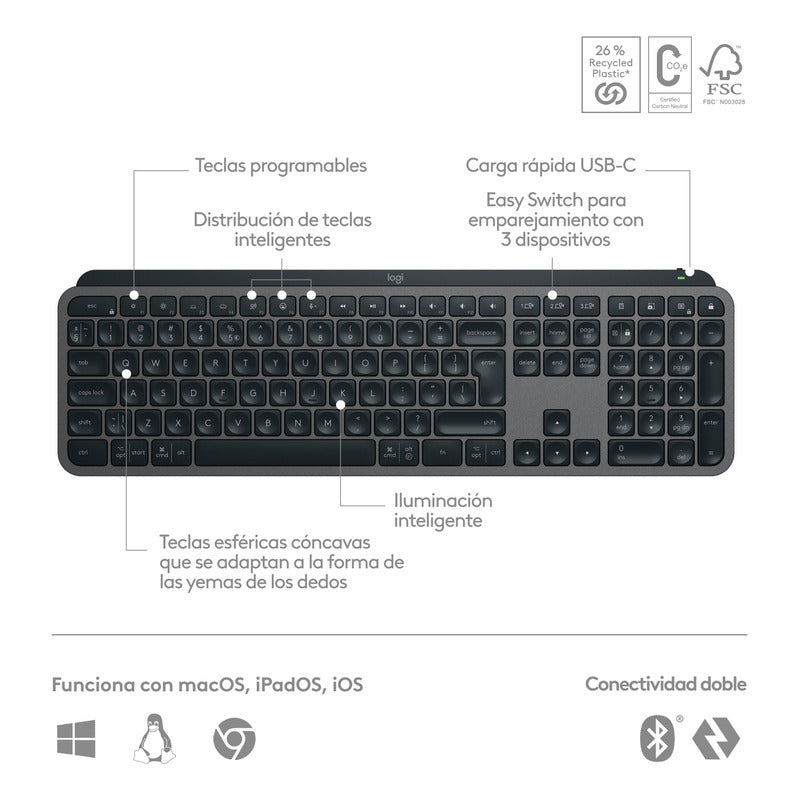 Teclado Inalámbrico Iluminado Avanzado Logitech MX Keys S