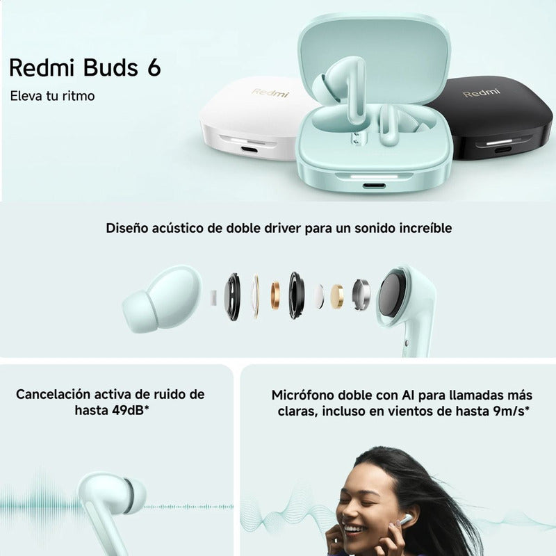 Xiaomi Redmi Buds 6, Auriculares Táctil, Anc 2-mic Ip54, Grn