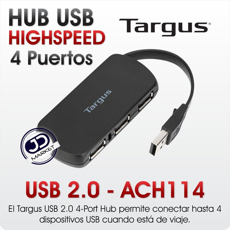 Hub Usb 2.0 De 4 Puertos, Targus Ach114us, Diseño Compacto