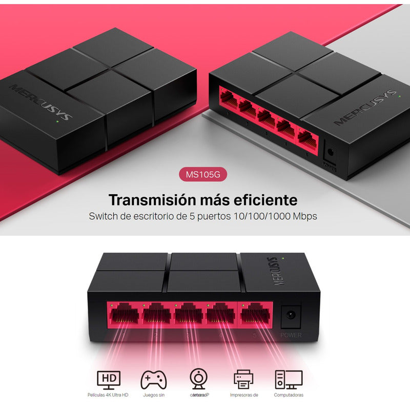 Switch De Escritorio 5 Puertos Gigabit, Mercusys Ms105g