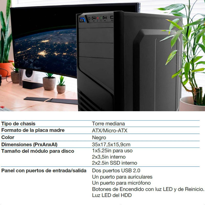 Gabinete Pc Chasis Atx + Fuente De Poder 600w, Xtech Xtq-200 Negro