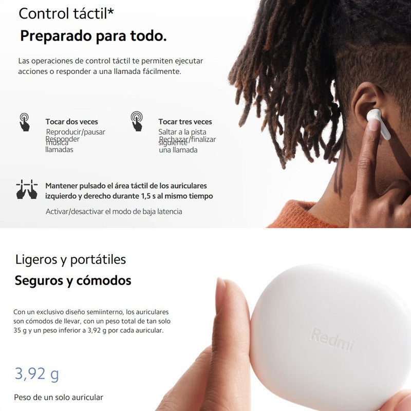 Xiaomi Redmi Buds 4 Lite, Audífonos Táctil / Bluetooth 5.3 Negro