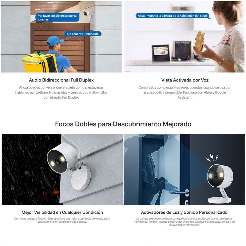 Cámara De Seguridad Wifi Tp-link Tapo C120, 2k Qhd, Ai Audio