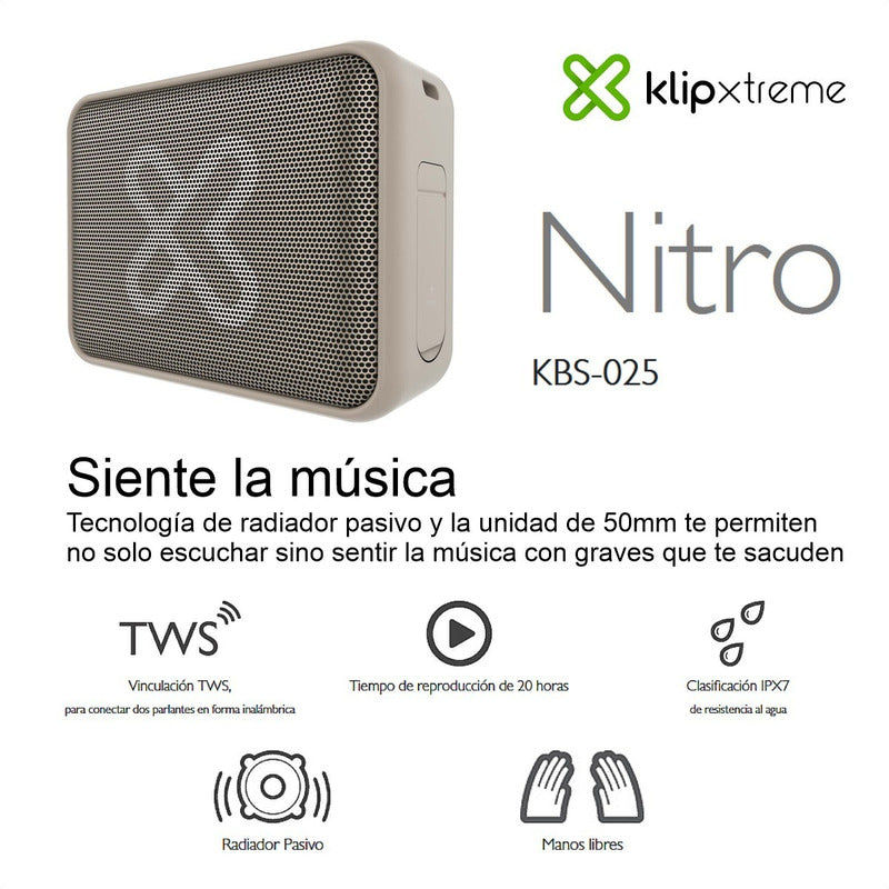 Parlante Bt Portátil Impermeable Klip Xtreme Kbs-025bg Nitro