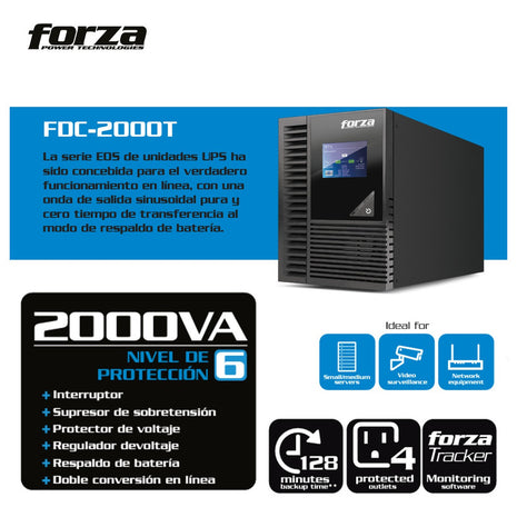Ups Online 2kva Forza Eos Fdc-2000t, 2000va/1800w 1pc±128min Negro