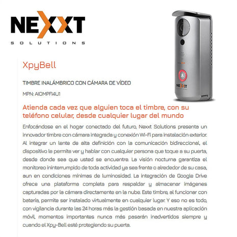 Timbre Inalámbrico Video Cámara Nexxt Xpy Bell, Audio Alarma