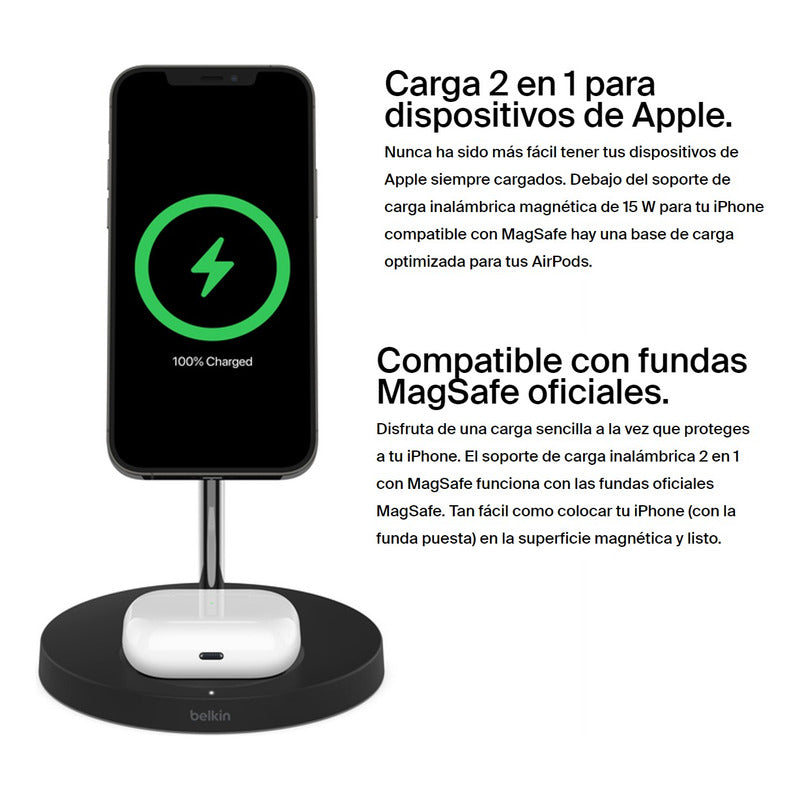 Cargador Inalámbrico 2en1 Magsafe 15w Belkin Boostcharge Pro