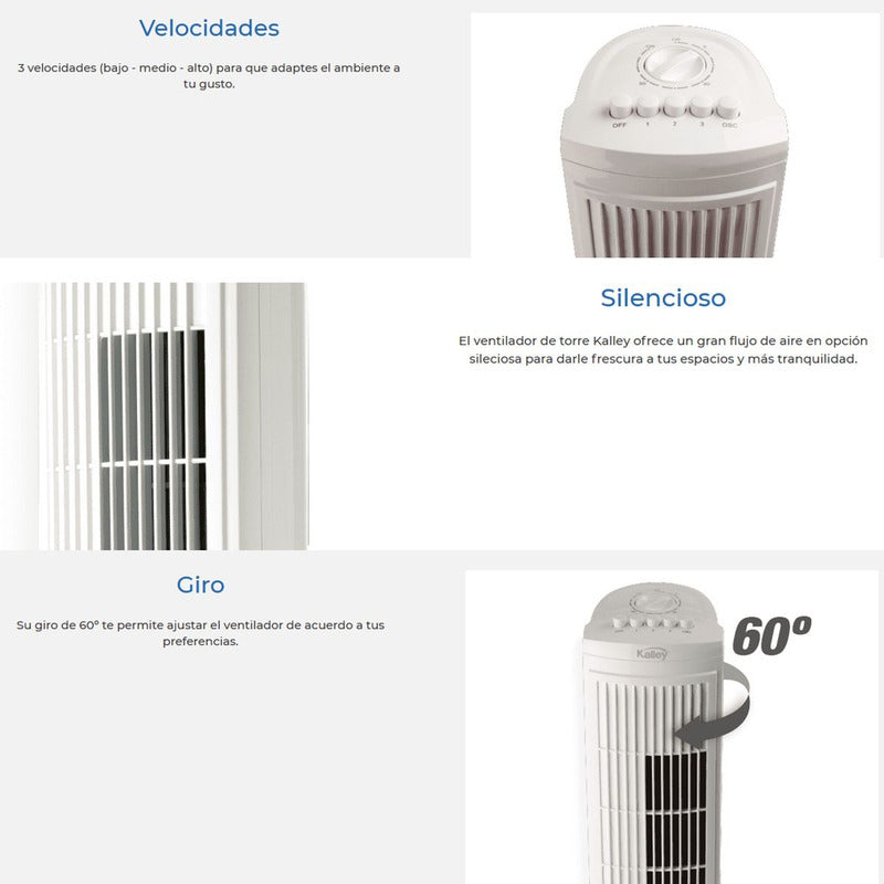 Ventilador De Torre Kalley Tf60 3 Vel Giro 60° Temporizador