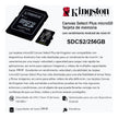 Memoria Micro SD Kingston 256GB Canvas Select Plus A1 C10 U3 V30 100MB/s con Adaptador SD - Original