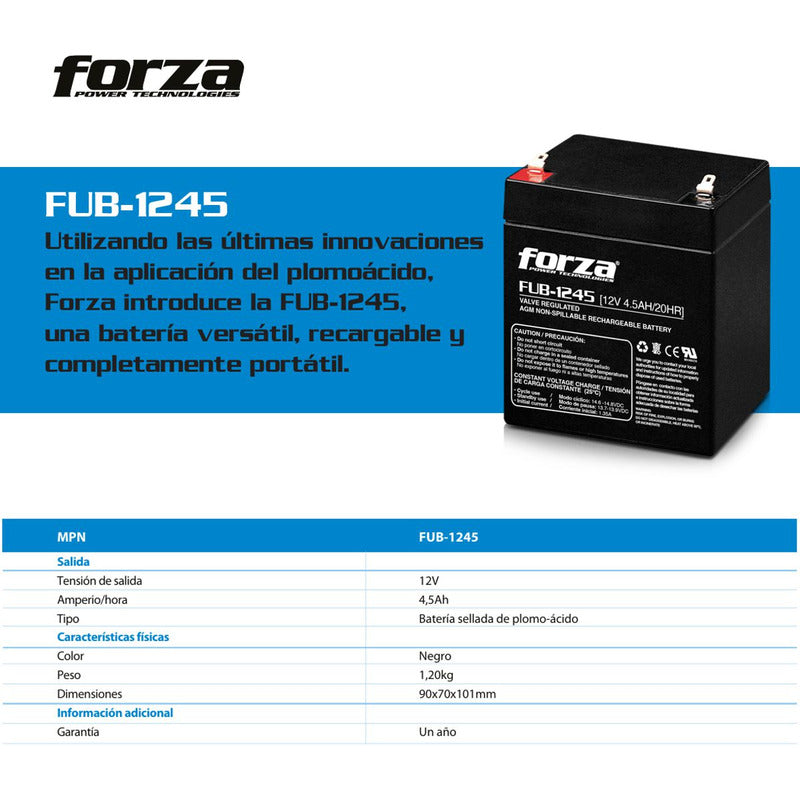 Batería Recargable 12v/4.5ah Forza Fub-1245 Para Ups Alarmas