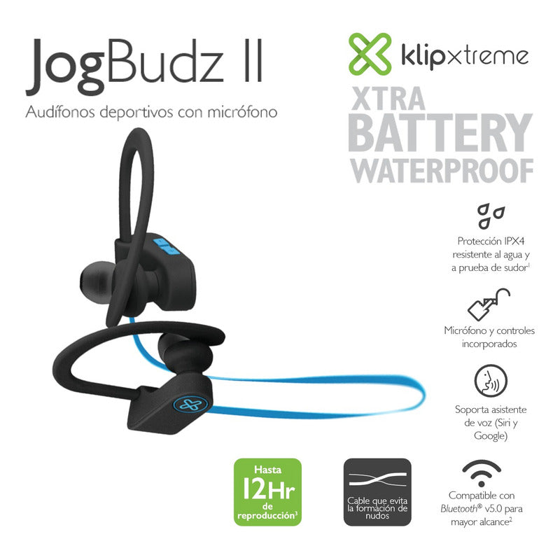Audífonos Deportivos, Klip Xtreme Jogbudz 2 Ksm-150bl Bt 5.0