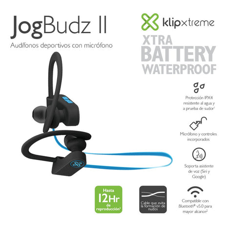 Audífonos Deportivos, Klip Xtreme Jogbudz 2 Ksm-150bl Bt 5.0