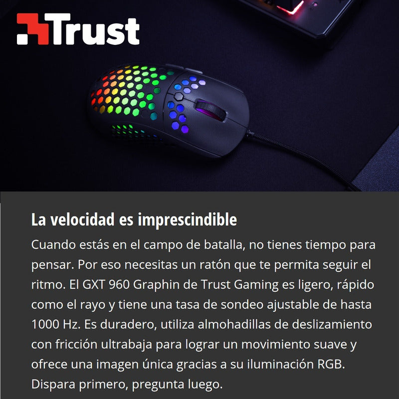 Mouse Gamer Trust Gxt 960 Graphin, 10000 Dpi, Rgb, 6 Botones