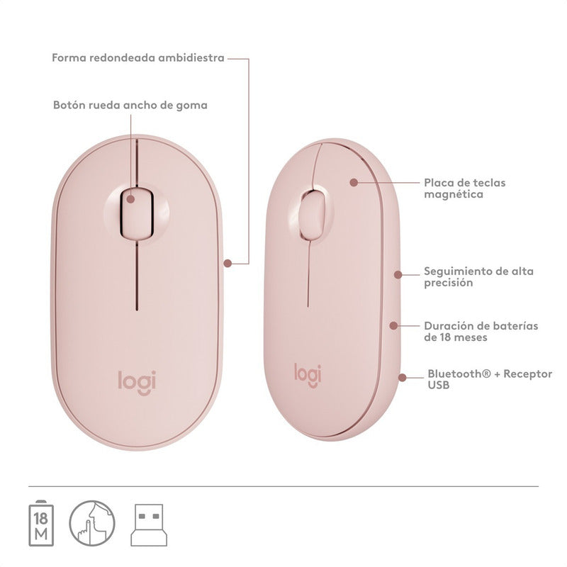 Combo Inalámbrico Slim: Teclado Y Mouse Logitech Mk470, Rosa Rosa Claro Rosa Claro
