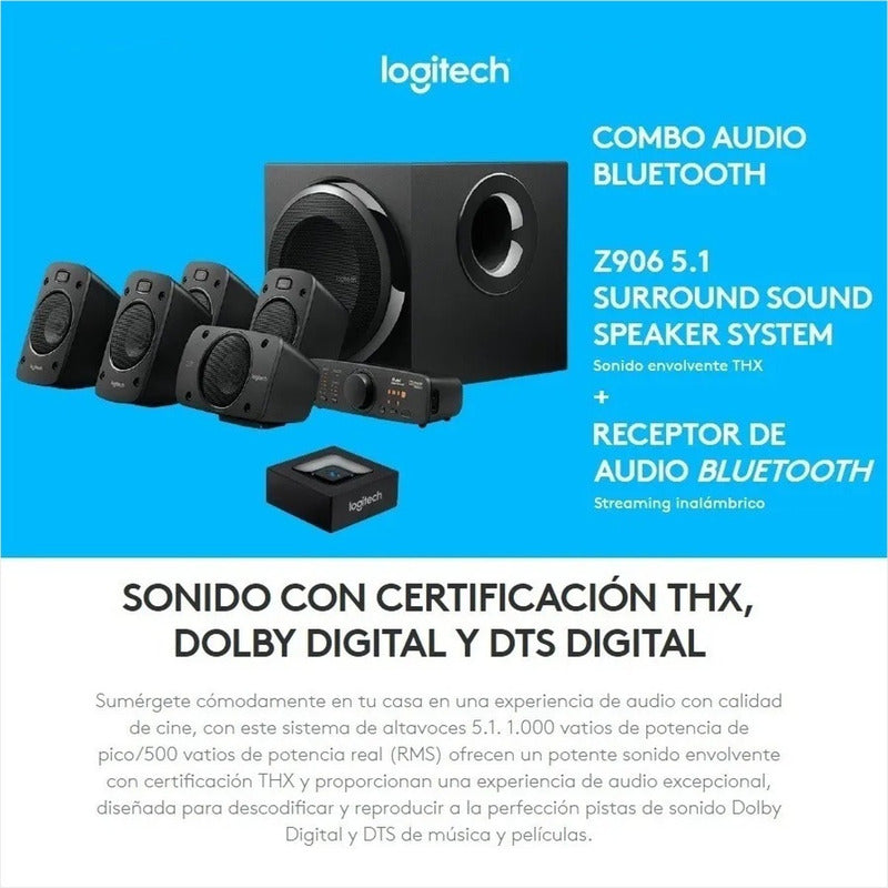Parlantes 5.1 Logitech Z906 + Adaptador Bluetooth + Soportes