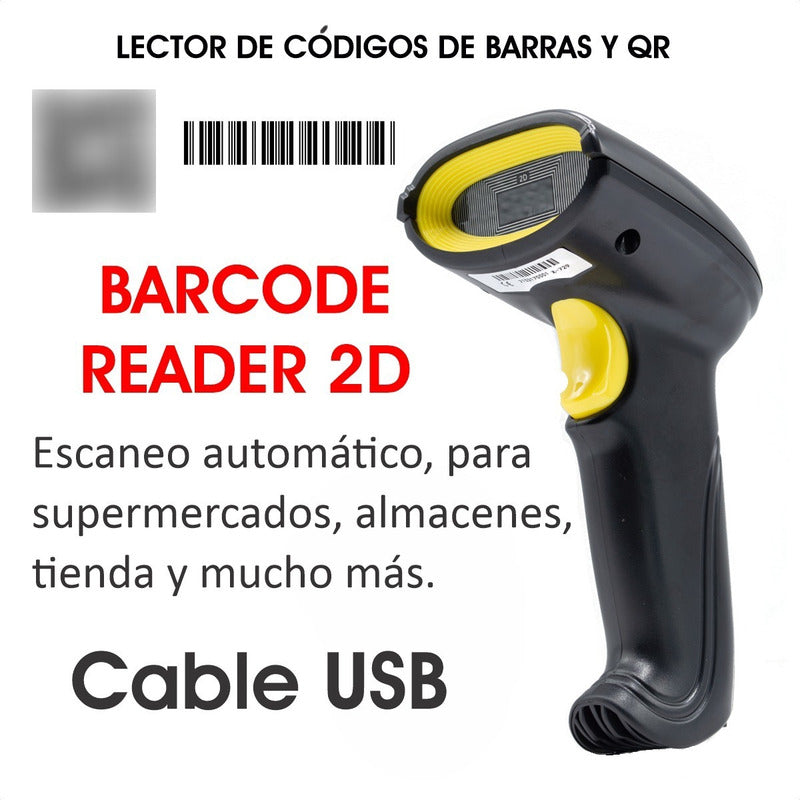 Lector/escaner Usb Código De Barras Y Qr 2d, Programable Negro Usb