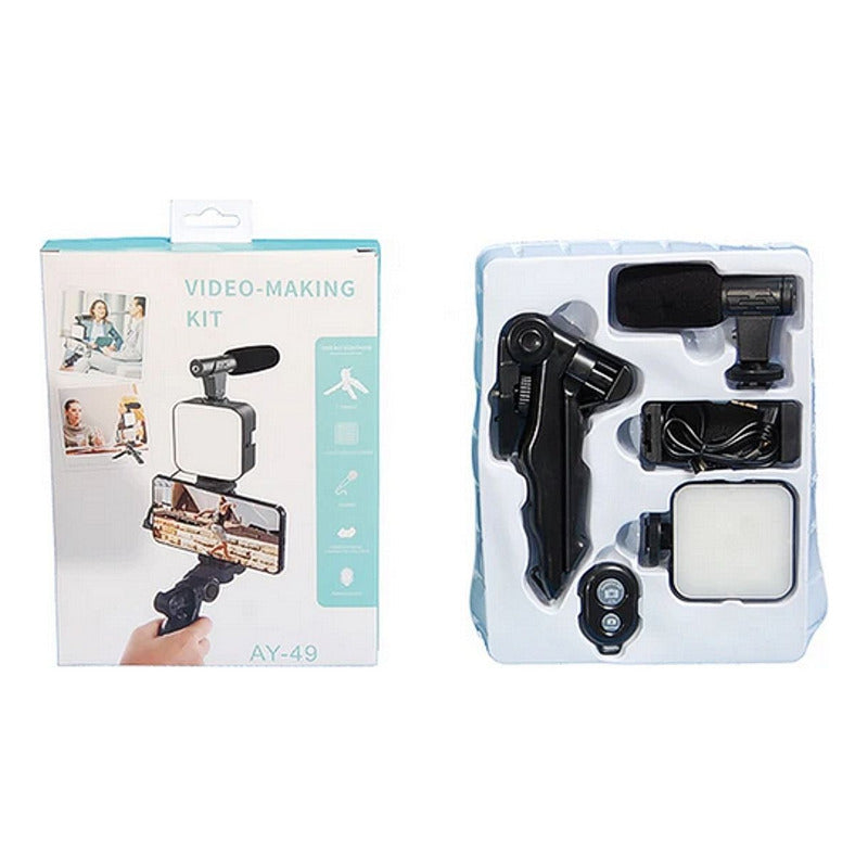 Estabilizador Celular Cámara + Luz Led + Micrófono + Control Negro