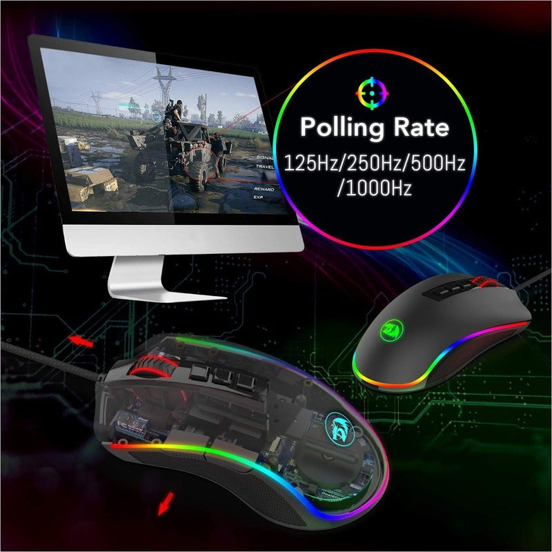 Mouse Gamer Redragon M711 Cobra Chroma, 10k Dpi, 9 Keys, Blk Negro