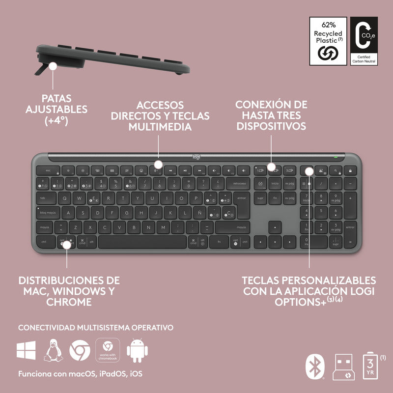 Teclado Bluetooth Bolt Logitech Signature Slim K950, Negro
