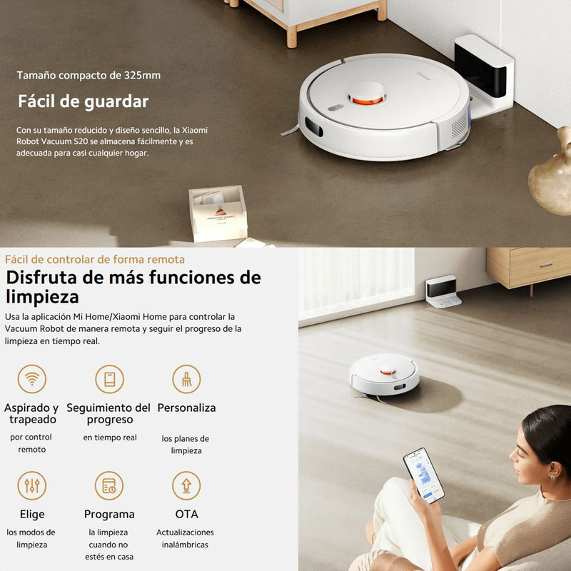 Xiaomi Aspiradora Robot Vacuum S20, 5000pa, Navegación Laser, Color Blanco