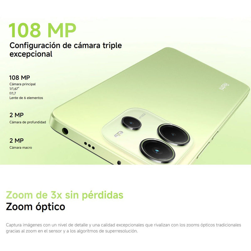 Celular Xiaomi Redmi Note 14 Dual SIM 4G, AMOLED 6.67'' 128GB/6GB Cámara 108MP IP54 5500mAh/33W, Negro