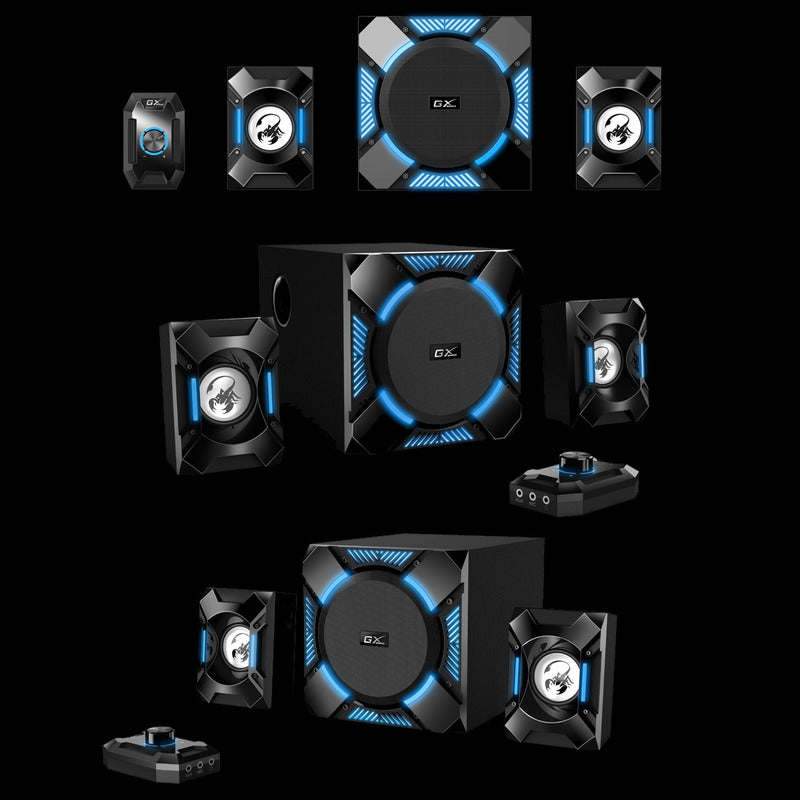 Parlante Gamer 2.1 Gx Genius Sw-g2.1 1200 / 36w Rms Led Azul Negro