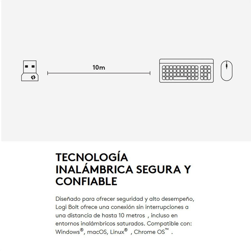 Adaptador USB Logitech Logi Bolt Inalámbrico Seguro Conexión Estable hasta 6 Dispositivos Windows/Mac