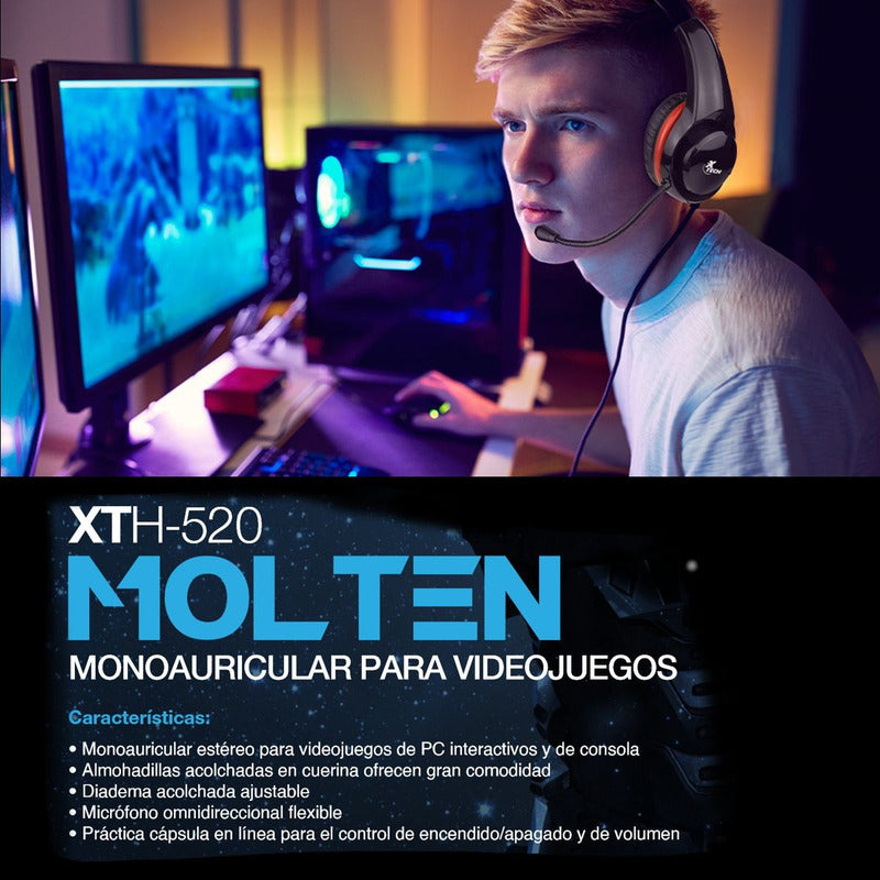 Monoauricular Gamer Xtech XTH-520RD Molten con Micrófono Flexible y Control / Plug de 3.5mm