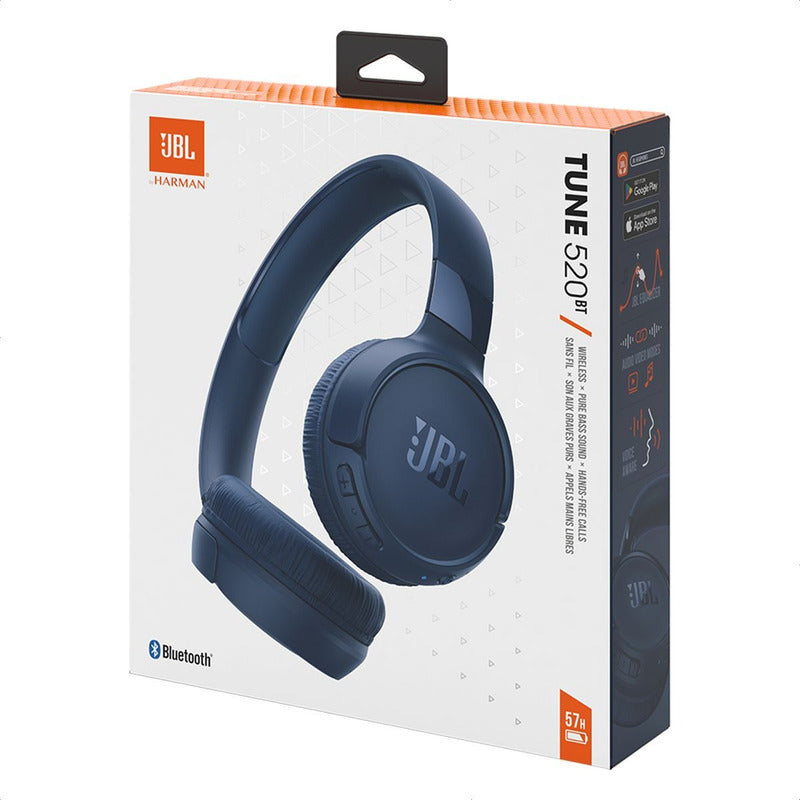 Auriculares Inalámbricos JBL Tune 520BT con Potente Sonido JBL Pure Bass y Bluetooth 5.3, Azul