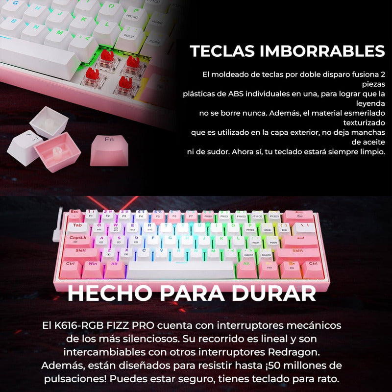 Teclado Gamer Mecánico Wireless Redragon K616rgb-wp Fizz Pro