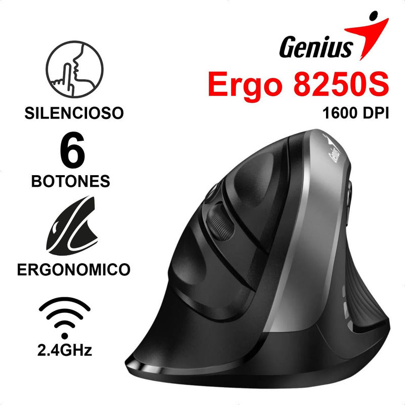 Mouse Vertical Genius Ergo 8250s Inalámbrico 6 Botones, Gray Silver