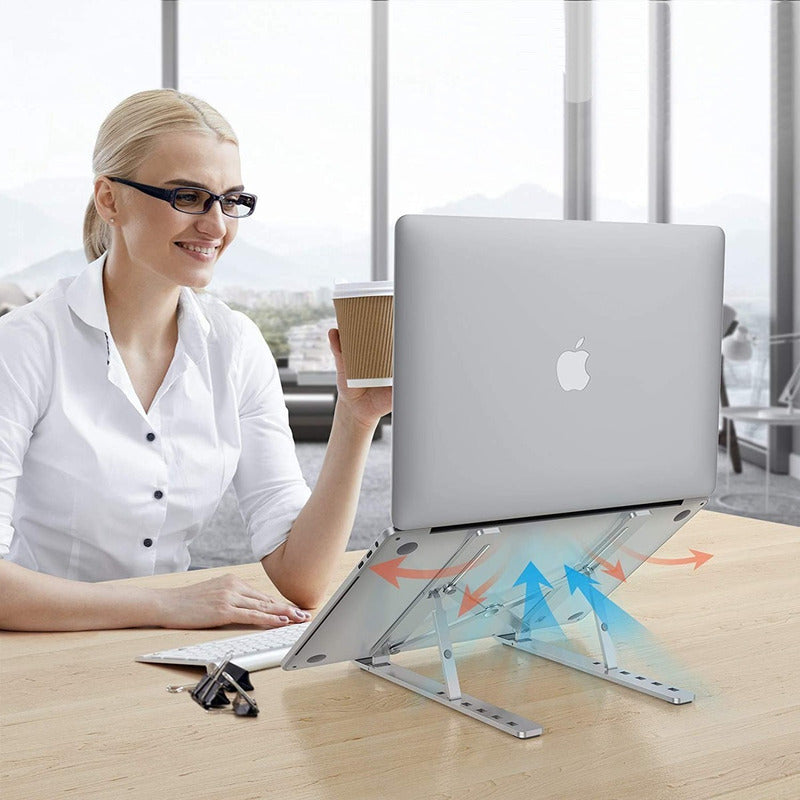 Base Soporte Para Portátil Ergonómica/reclinable, 7 Niveles Plateado