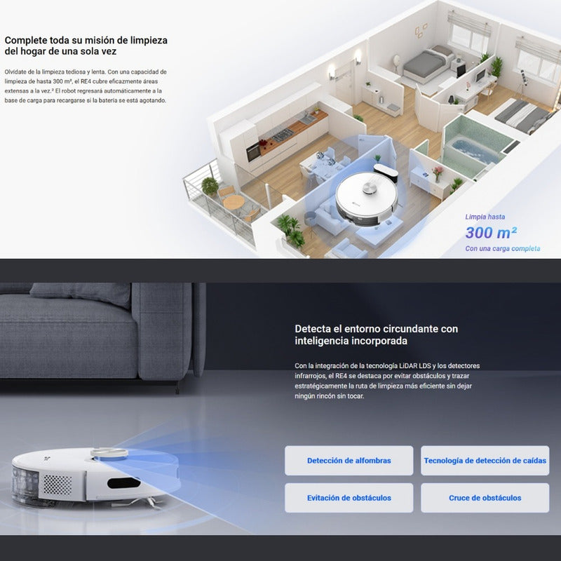Ezviz RE4 Robot Aspiradora / Trapeadora Smart, 4000Pa, Navegación LiDAR LDS