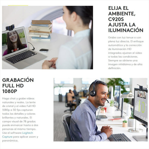 Cámara Web Logitech C920s Pro Webcam Videochat Full Hd 1080p Negro