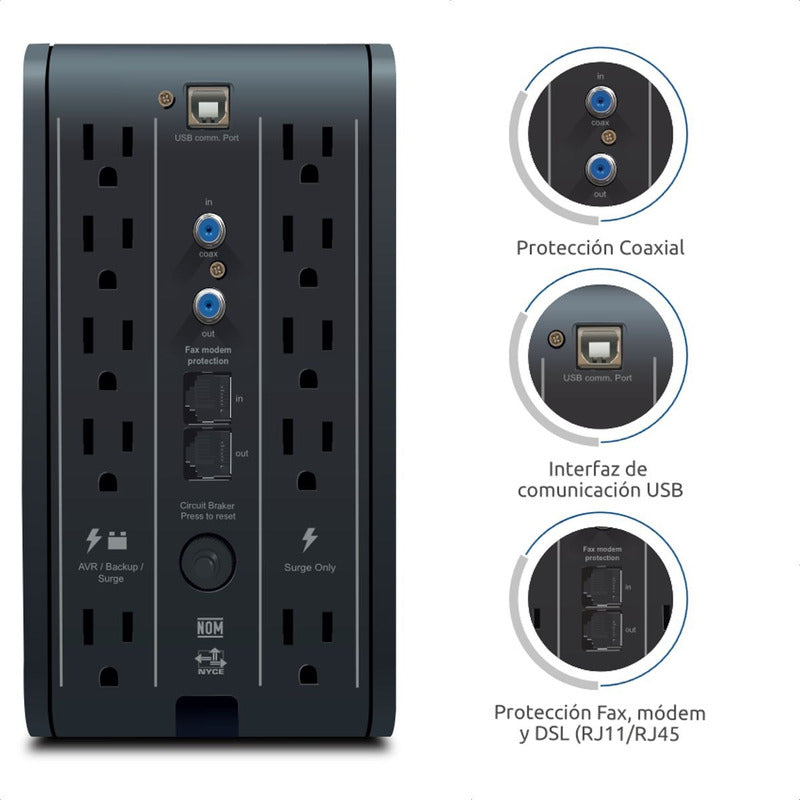Ups Interactiva Cdp R-smart 2010 2000va, 10 Tomas 6 Usb, Lcd Negro