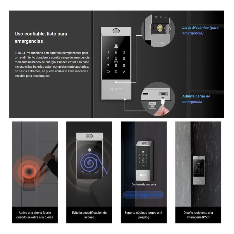 Cerradura Digital Inteligente Con Huella Wifi Ezviz Dl04 Pro