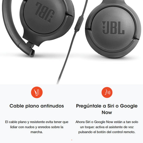 Audífonos JBL Tune 500 Diadema Cable 3.5mm Sonido Pure Bass Micrófono Manos Libres Plegables Negro
