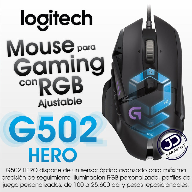 Mouse Gamer Logitech G502 Hero, Programable / Rgb / 25600dpi Negro