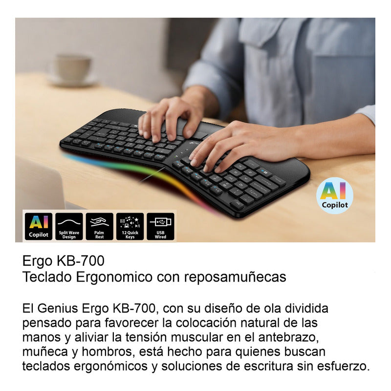 Teclado Ergonómico Con Reposamuñecas Genius Ergo Kb-700