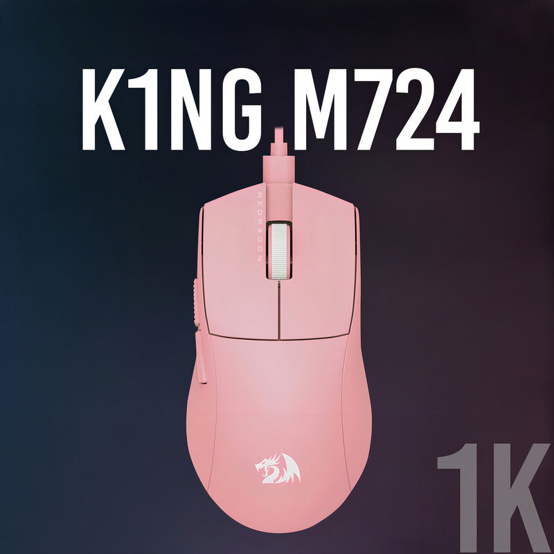 Mouse Gamer Redragon K1ng Rgb Rosa M724p-1k Alámbrico 12,400 Dpi Ultraligero, Polling 1000hz
