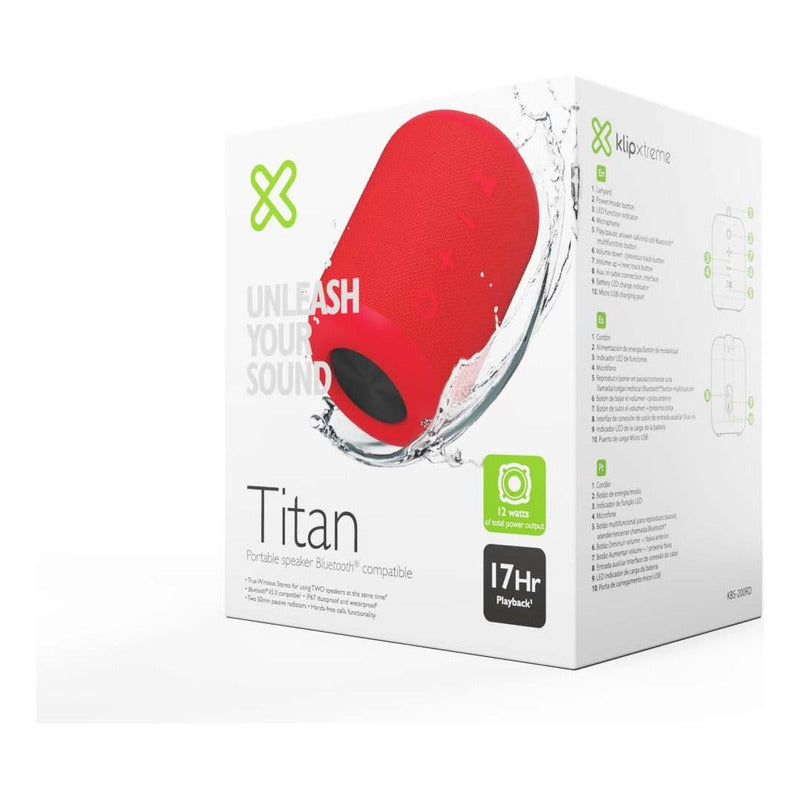 Altavoz Portátil Bt Tws Klip Xtreme Kbs-200rd Titan Ipx7 12w