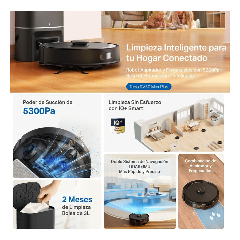 Aspiradora Robot Smart + Estación Tp-link Tapo Rv30 Max Plus, 5300Pa, Navegación LiDAR