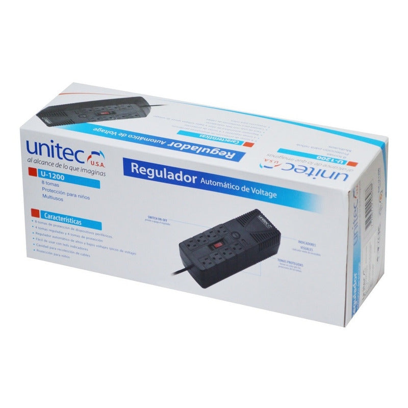 Regulador de Voltaje Automático Unitec de 1200VA con 8 Tomas Protegidas