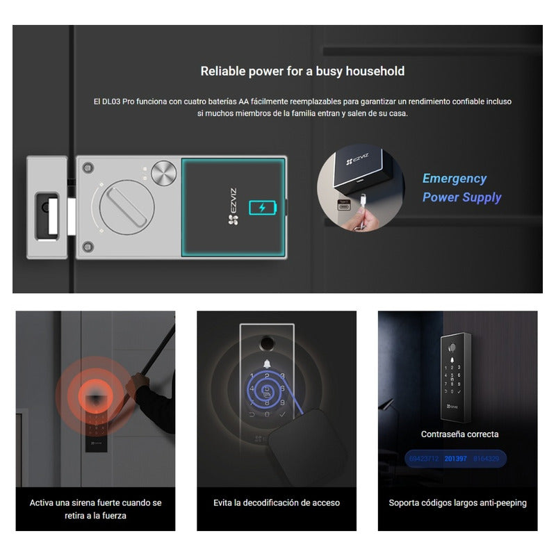 Cerradura Digital Inteligente Wifi + Huella, Ezviz Dl03 Pro
