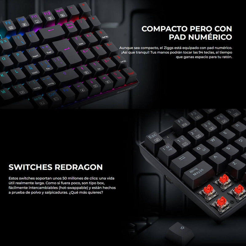 Teclado Gamer Redragon Ziggs K669-rgb 94 Teclas, Sw Red, Esp